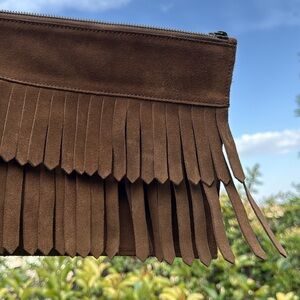 Madewell suede fringe clutch bag